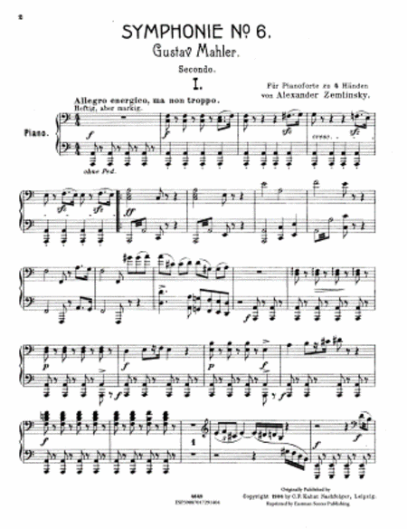 Sechste Symphonie fur grosses Orchester ; Clavier-Auszug fur 4 Hande von A. Zemlinsky
