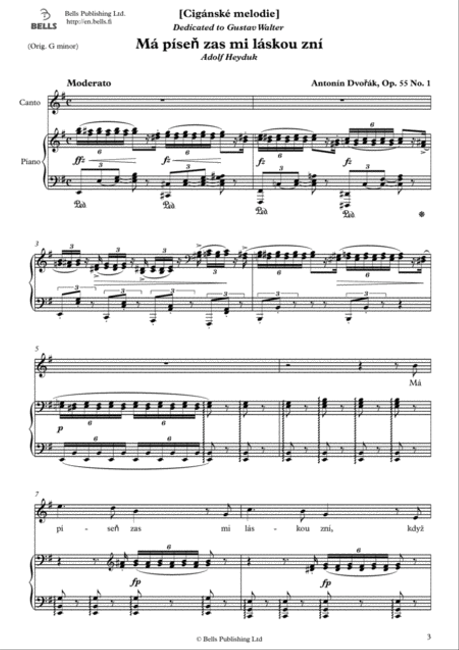 Ma pisen zas mi laskou zni, Op. 55 No. 1 (E minor) Voice Solo scores gallery preview page 1