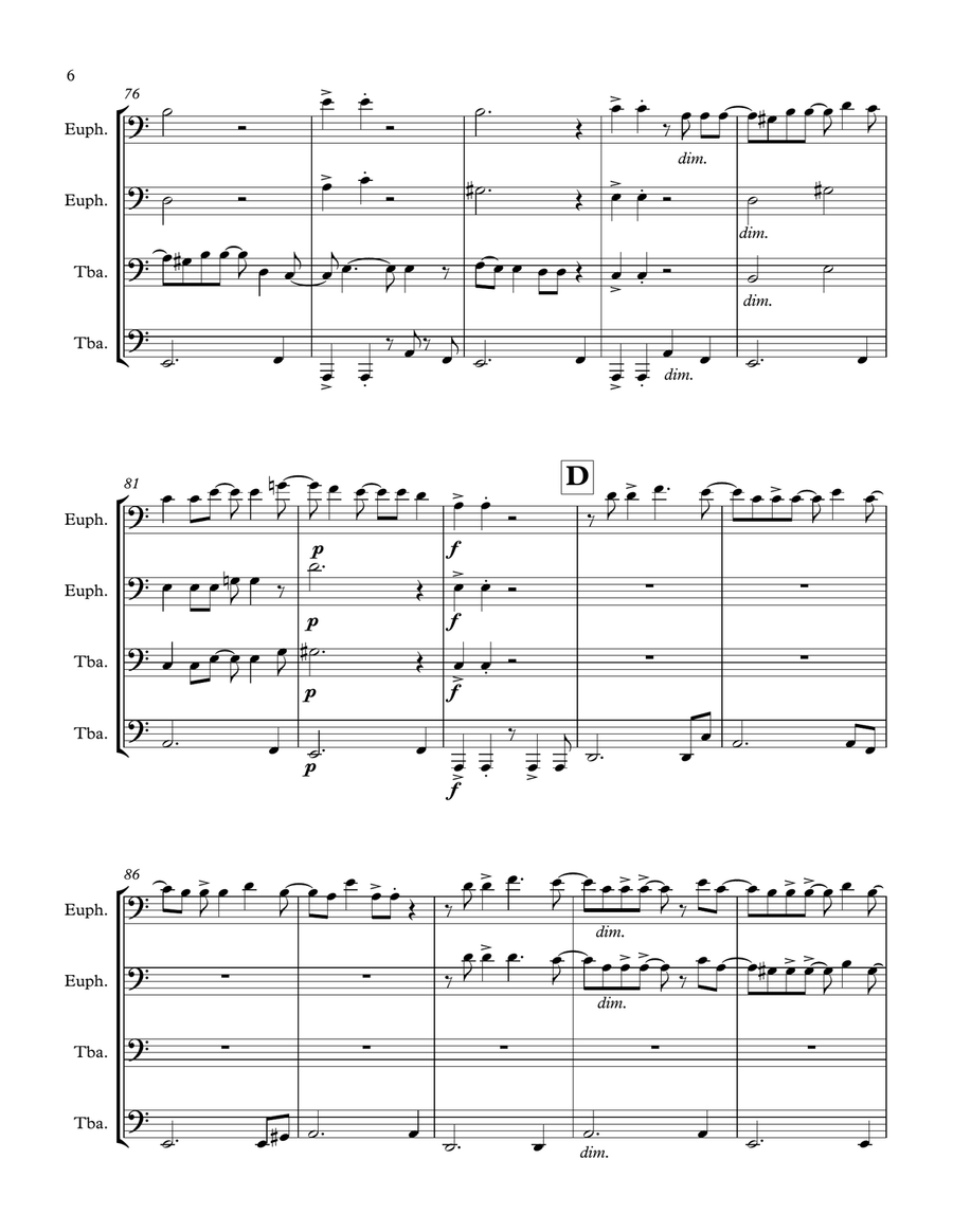 El Carretero (The cart driver): a Cuban guajira for Tuba Quartet Tuba Quartet scores gallery preview page 6