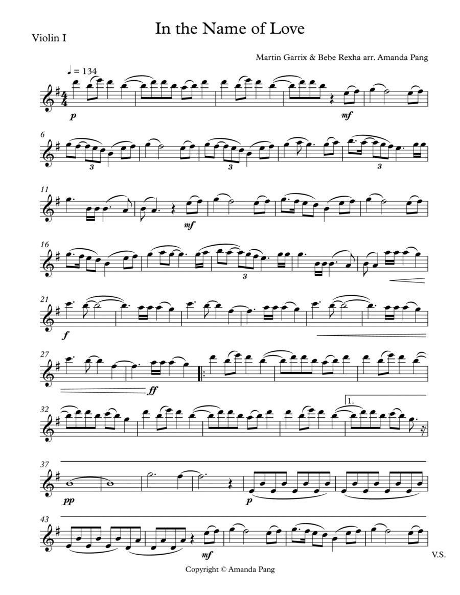 In The Name Of Love (feat. Bebe Rexha) String Quartet scores gallery preview page 1