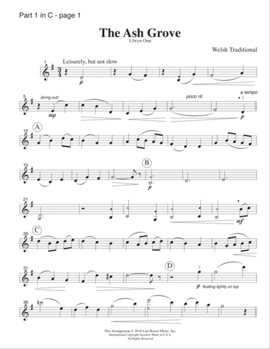 The Ash Grove for String Trio (or Mixed Trio) Woodwind Trio scores gallery preview page 4
