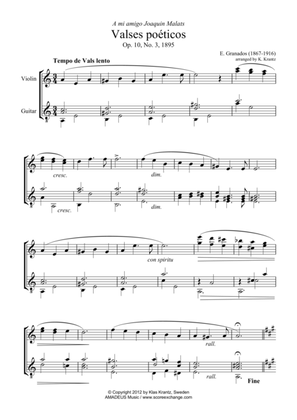 Valses poeticos Op. 10, No. 3 for violin and guitar