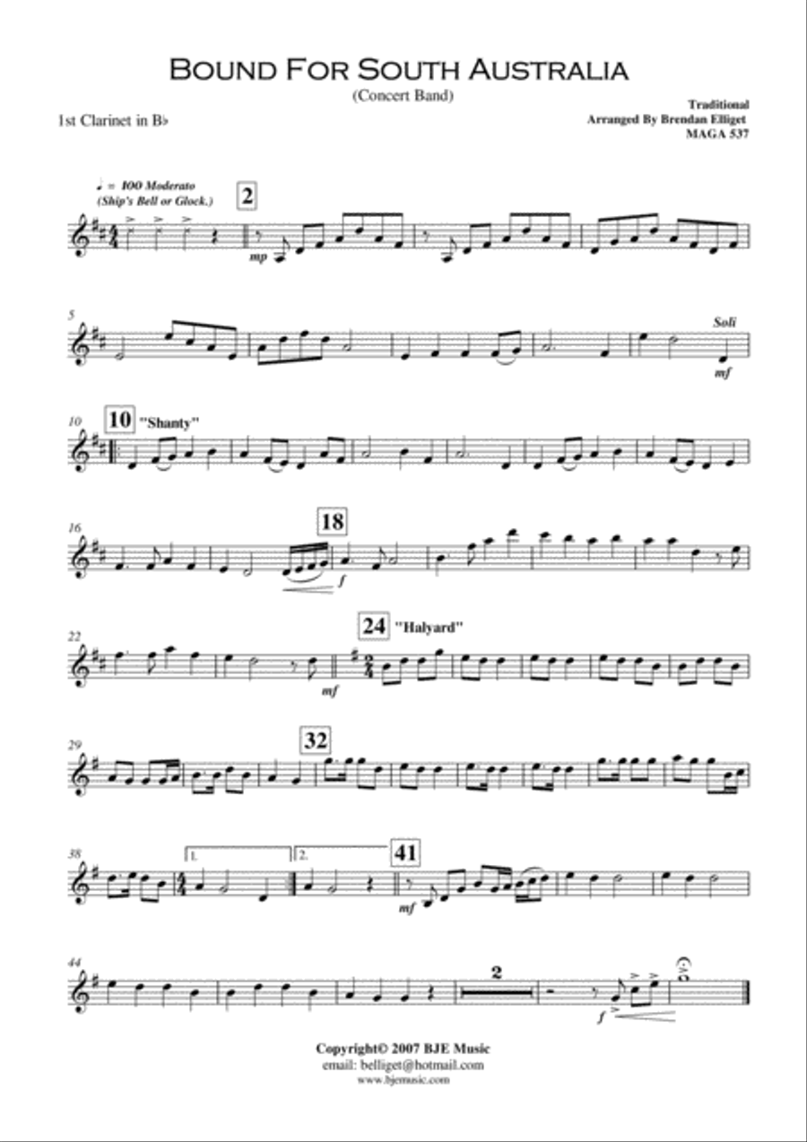 Bound For South Australia Concert Band Score and Parts PDF image number null