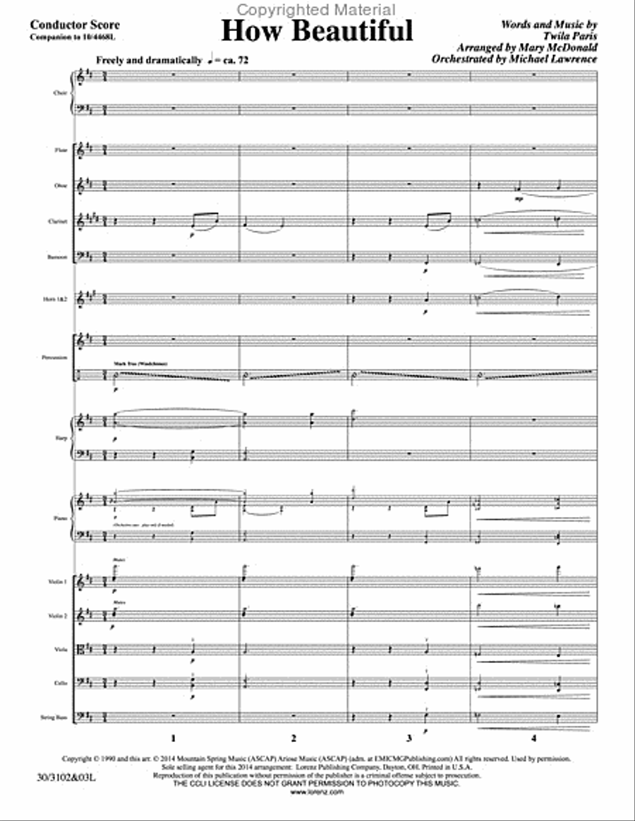 How Beautiful - Orchestral Score and Parts Choir scores gallery preview page 2
