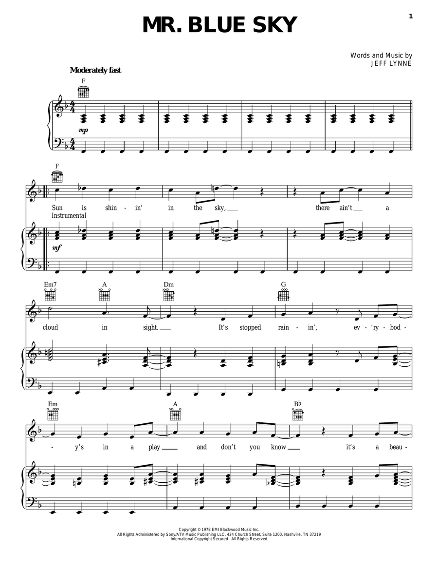 Mr. Blue Sky Piano, Vocal, Guitar scores gallery preview page 1