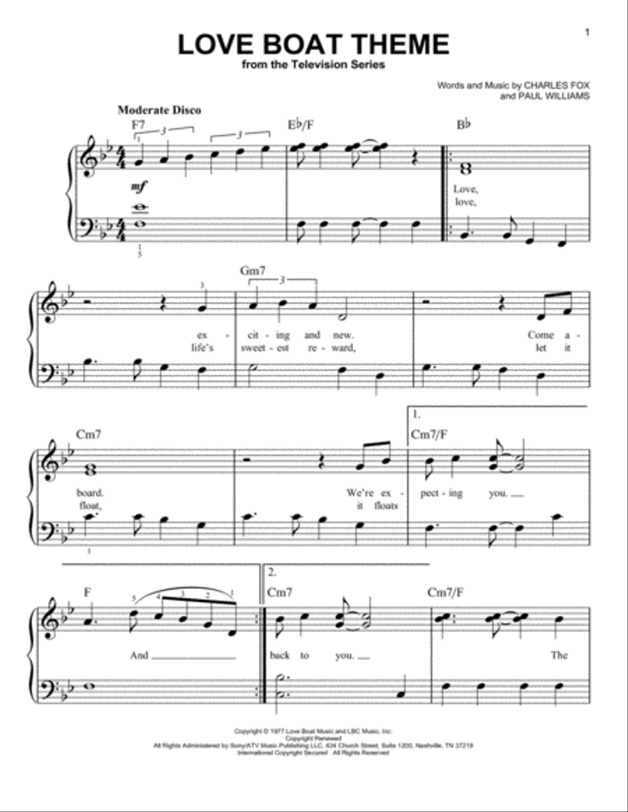 Love Boat Theme Easy Piano scores gallery preview page 1