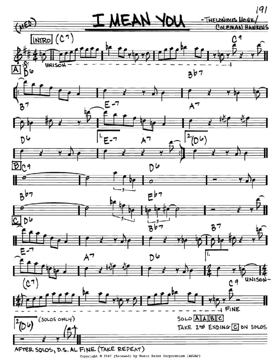 I Mean You E-Flat Instrument scores gallery preview page 1