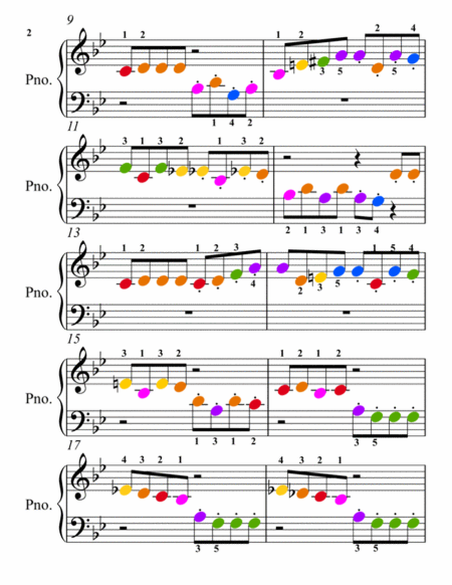 Miniature Overture Nutcracker Beginner Piano Sheet Music with Colored Notation