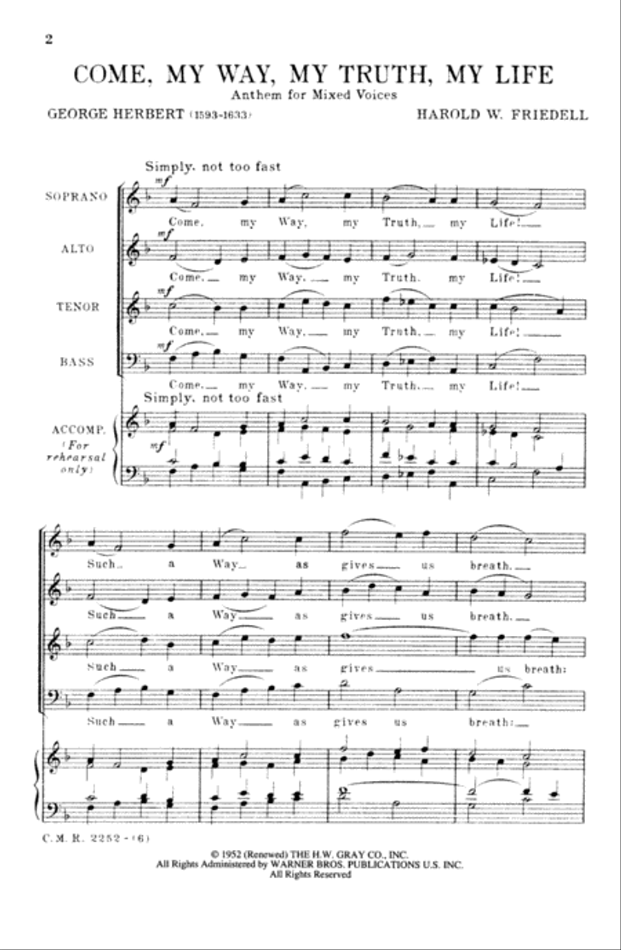 Come, My Way, My Truth, My Life 4-Part scores gallery preview page 2