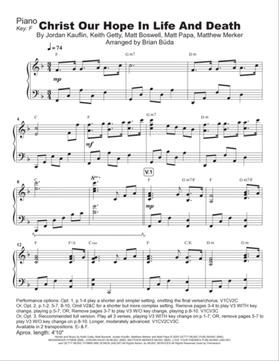 Christ Our Hope In Life And Death Piano Solo scores gallery preview page 2