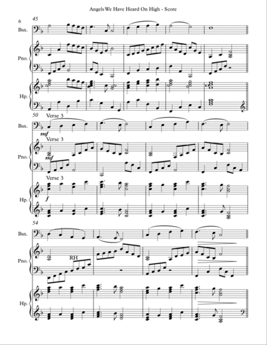 Angels We Have Heard On High, Trio for Bassoon, Harp and Piano Bassoon scores gallery preview page 6