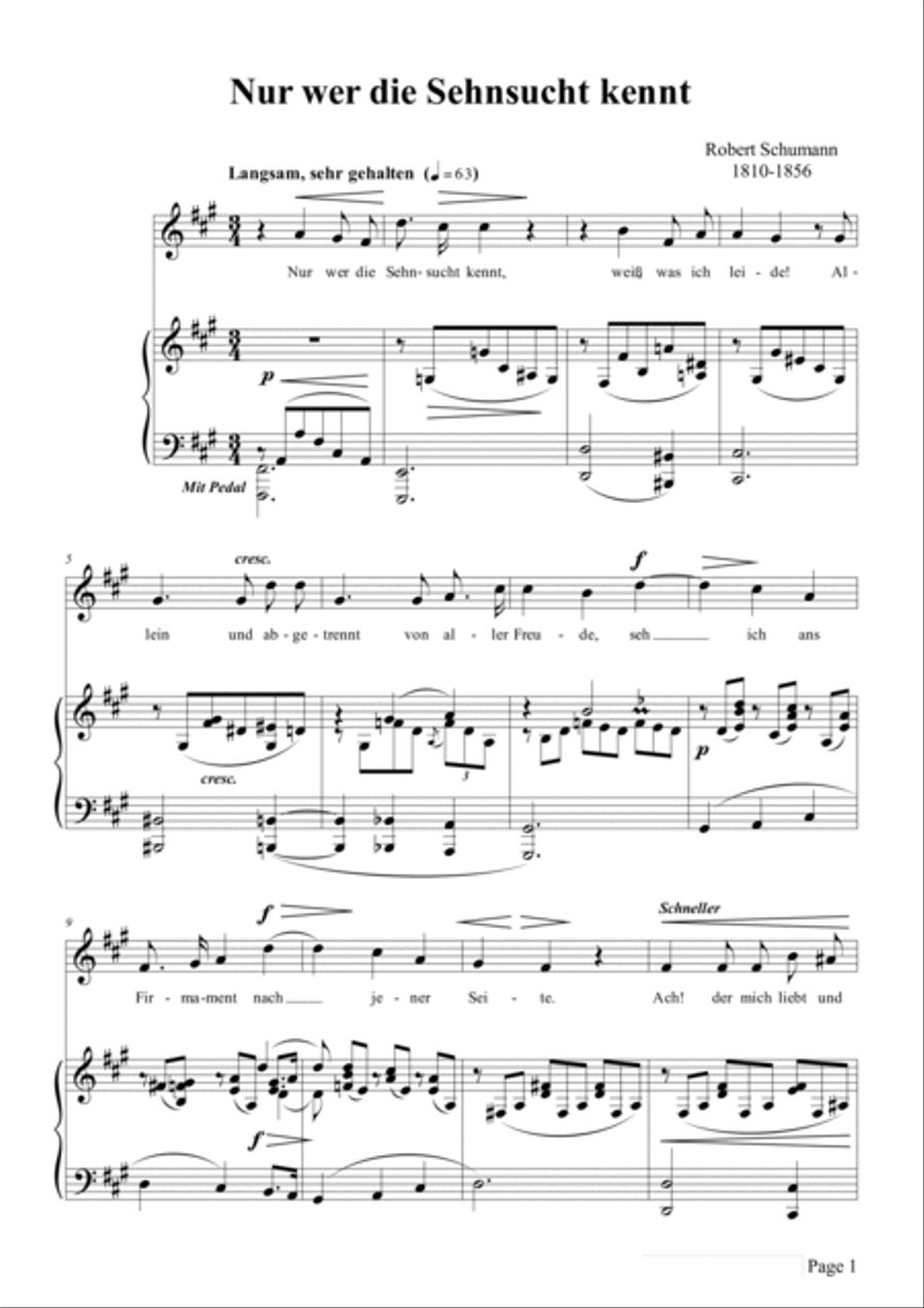 Schumann-Nur wer die Sehnsucht kennt,Op.98a No.3 in f♯ minor Voice scores gallery preview page 2