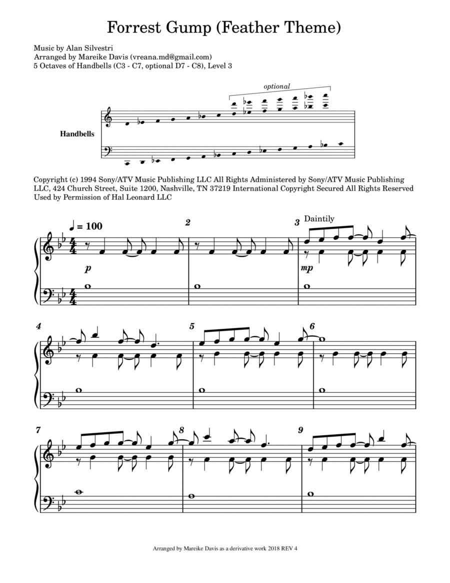 Forrest Gump - Main Title (Feather Theme) from the Paramount Motion Picture FORREST GUMP Handbell Choir scores gallery preview page 1
