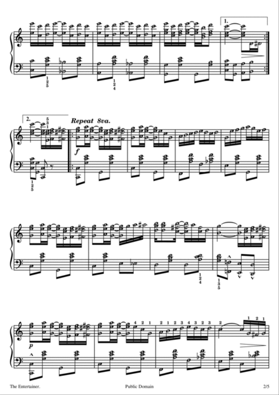 THE ENTERTAINER (Original by Scott Joplin) Grade 7 Level Self Learning Series with note names Easy Piano scores gallery preview page 2