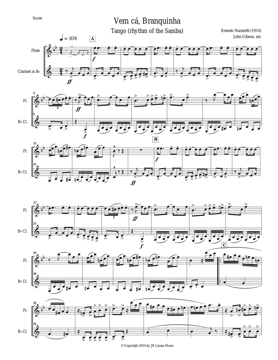 Tango by Nazareth for flute and clarinet duet Woodwind Duet scores gallery preview page 1