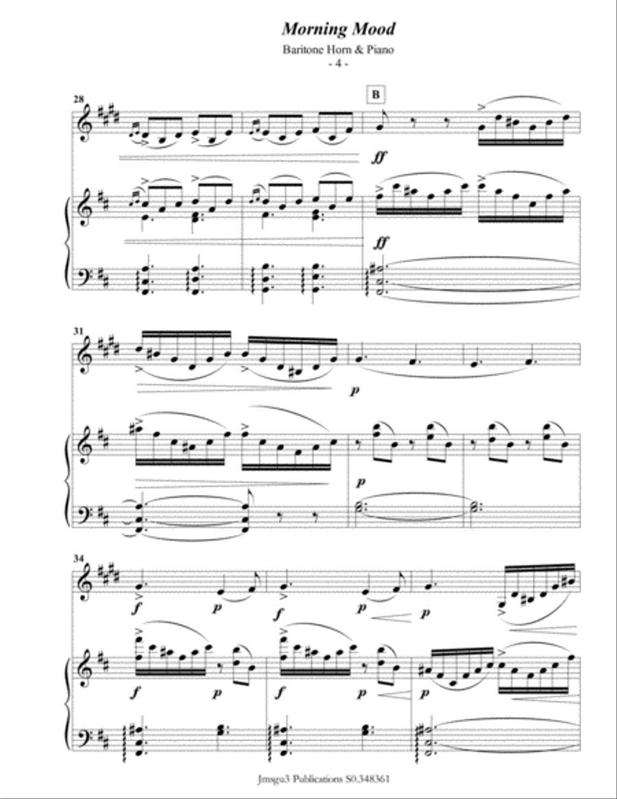 Grieg: Morning Mood from Peer Gynt Suite for Baritone Horn & Piano Baritone Horn TC scores gallery preview page 5