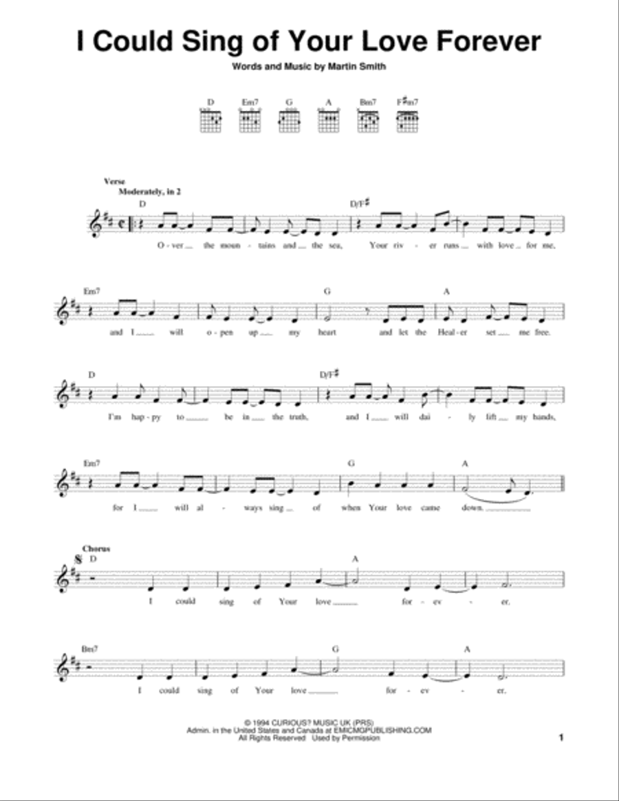 I Could Sing Of Your Love Forever Easy Guitar scores gallery preview page 1