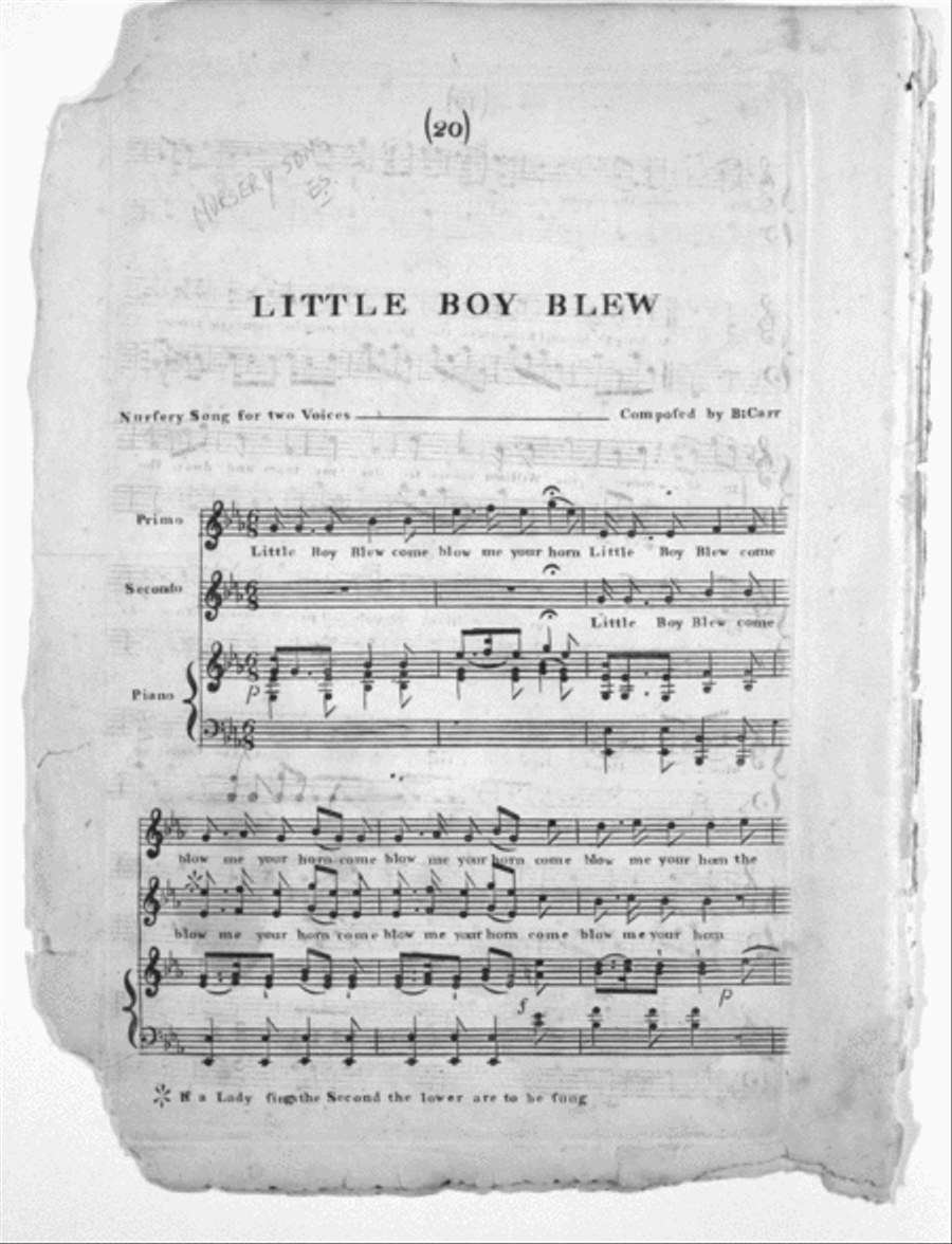 (1) Poor Mary; (2) Little Boy Blew, Nursery Song for two Voices; (3) Shakespeares Willow; (4) The Wood Robin Piano scores gallery preview page 4