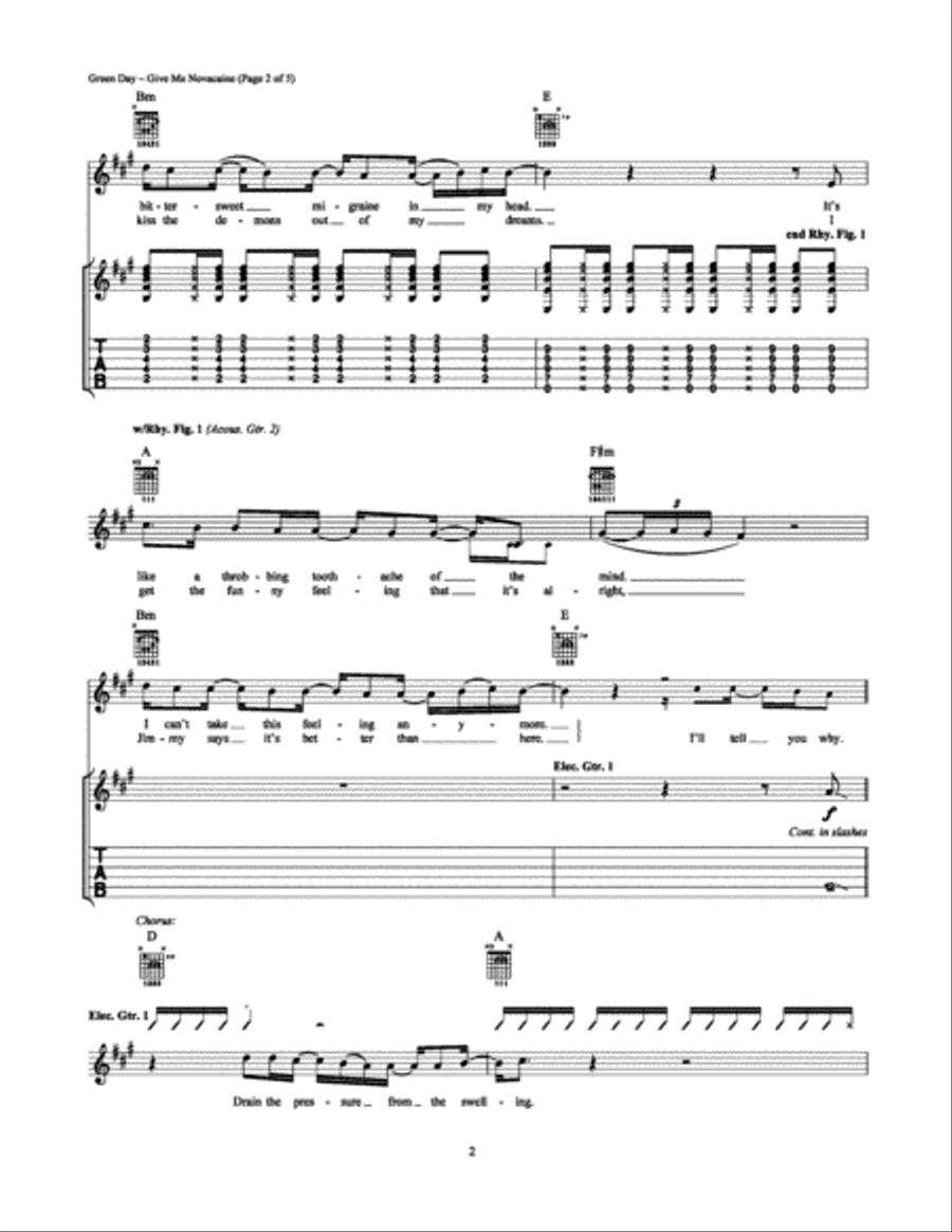 Give Me Novacaine Electric Guitar scores gallery preview page 2