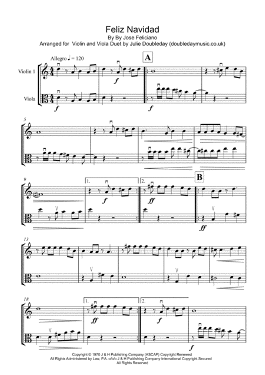 Feliz Navidad Feliz Navidad String Duet scores gallery preview page 1