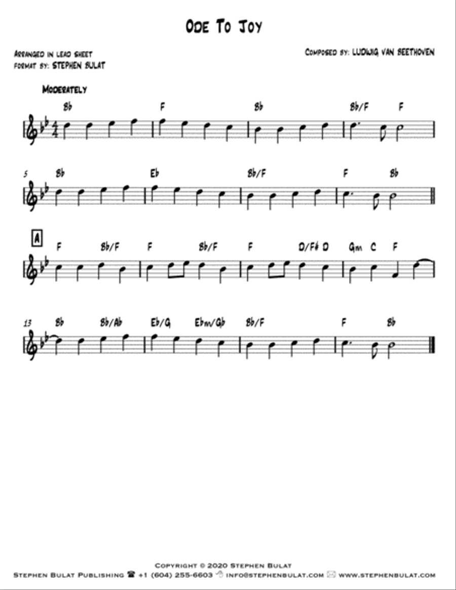 Ode To Joy (Beethoven) - Lead sheet (key of Bb)