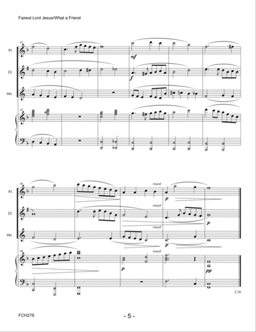 FAIREST LORD JESUS/WHAT A FRIEND WE HAVE IN JESUS - Flute, Clarinet & Horn with Piano Small Ensemble scores gallery preview page 5
