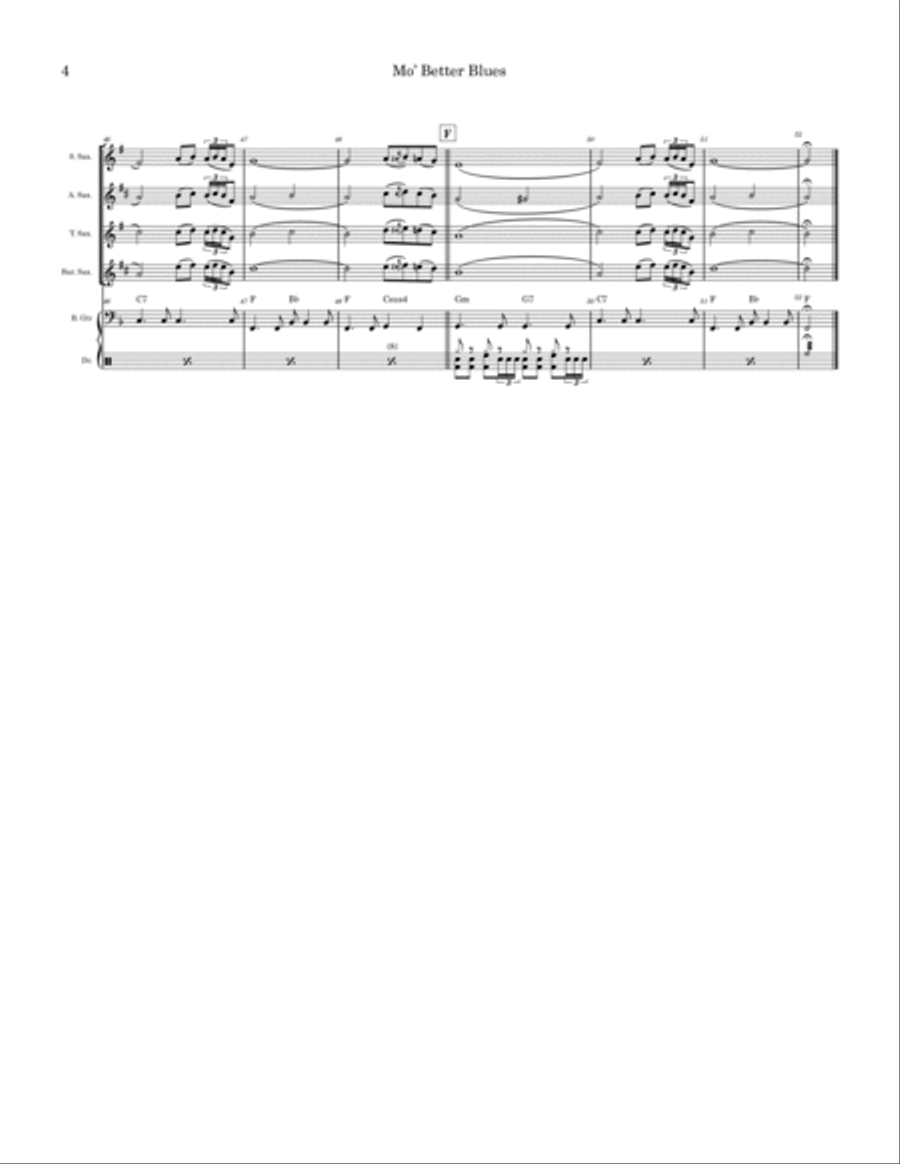 Mo Better Blues Saxophone Quartet scores gallery preview page 4