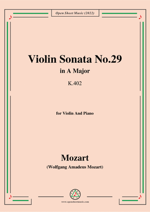 Book cover for Mozart-Violin Sonata No.29,in A Major,K.402,for Violin&Piano