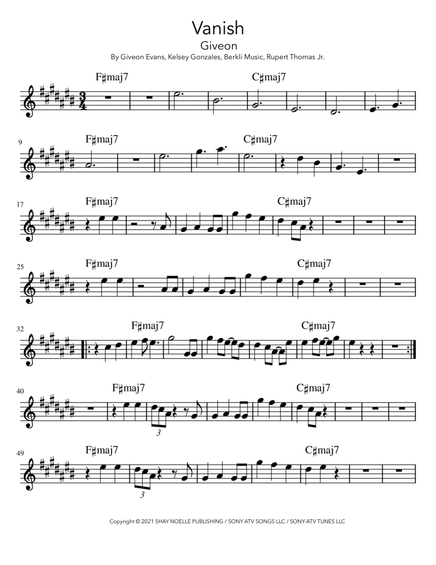 Vanish Piano scores gallery preview page 1