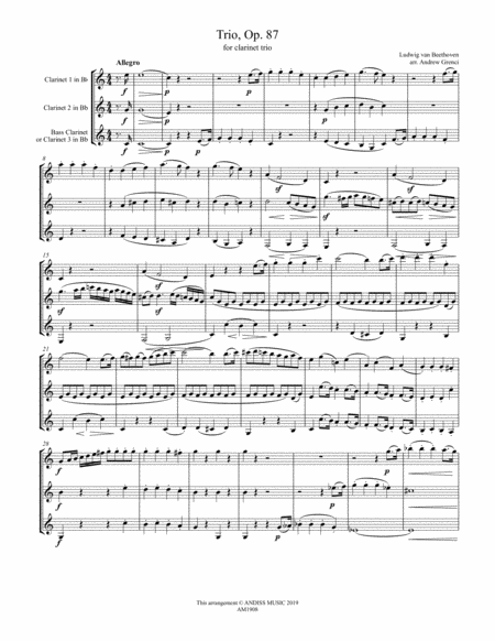 Trio, opus 87, for clarinet trio