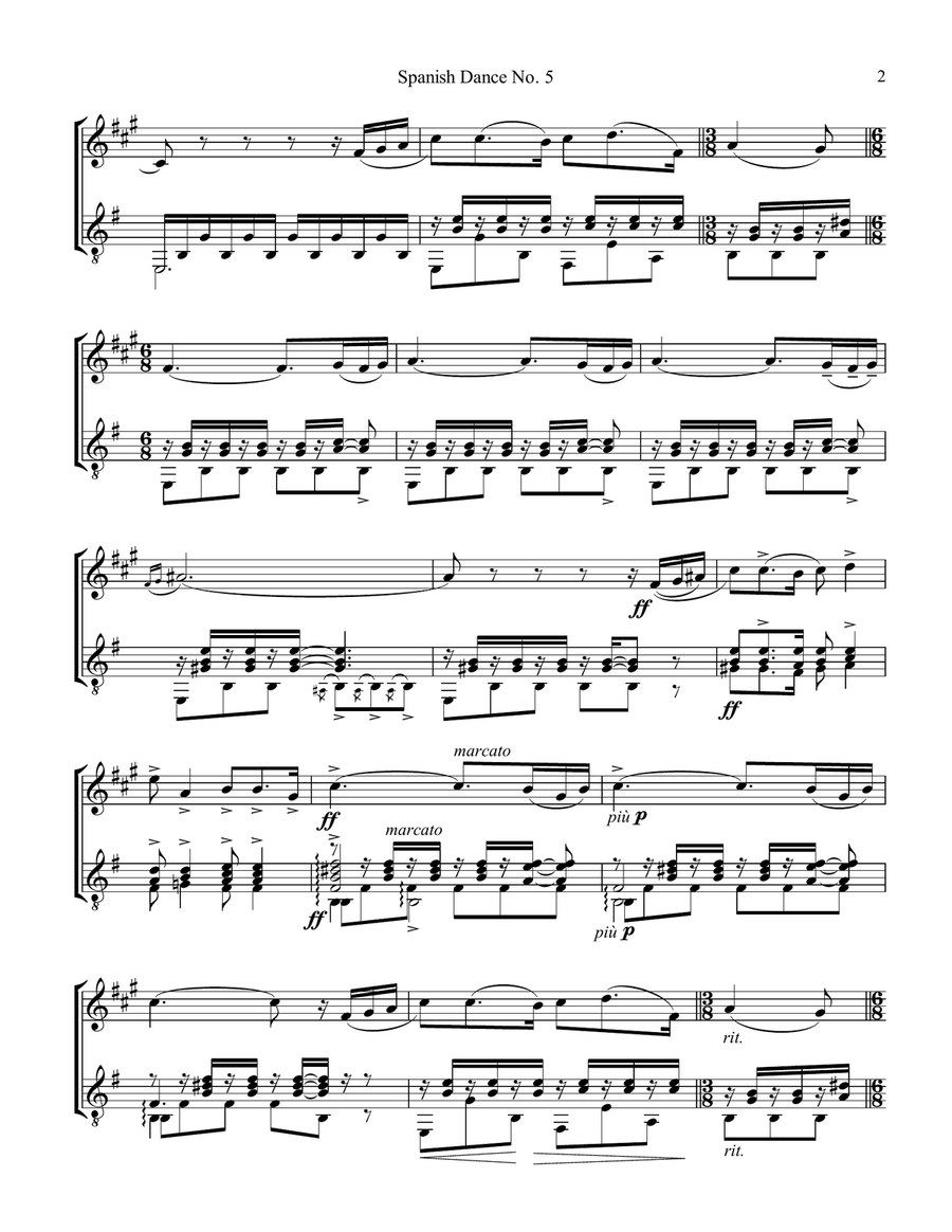 Spanish Dance No. 5, Danza espanola, Andaluza Op. 37 for clarinet in Bb and guitar B-Flat Clarinet scores gallery preview page 3