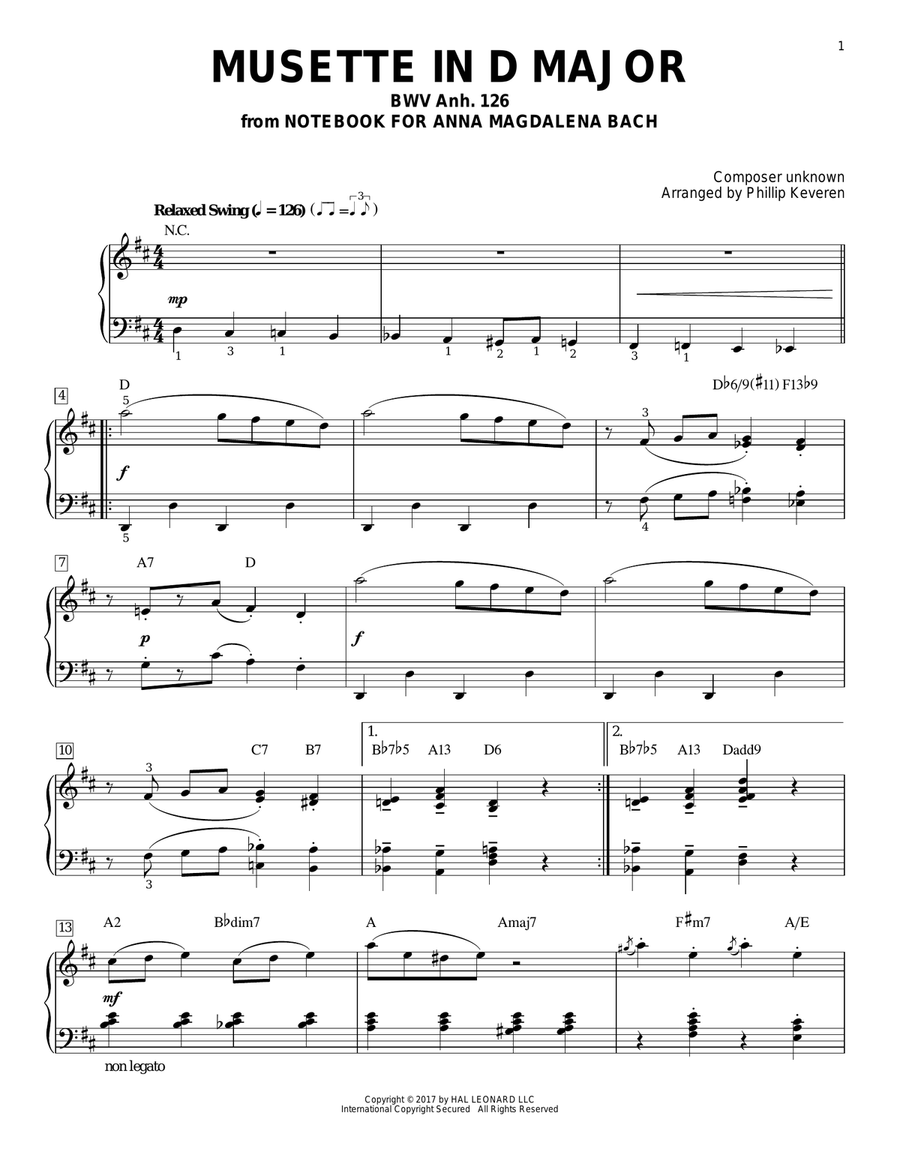 Musette In D Major, BWV Anh. 126 [Jazz version] (arr. Phillip Keveren) Piano Solo scores gallery preview page 1