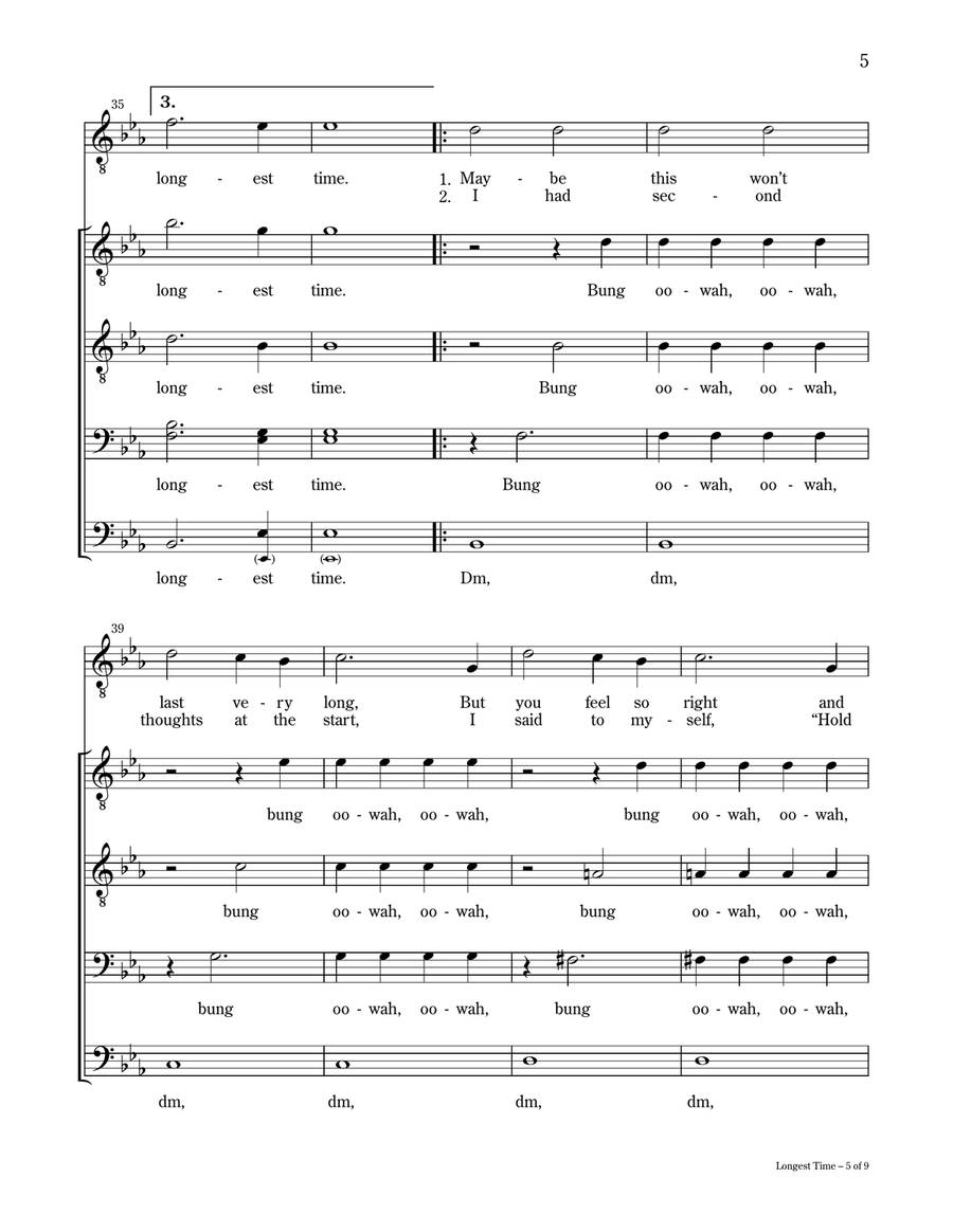 The Longest Time - TTBB and Solo, a cappella TTBB scores gallery preview page 5