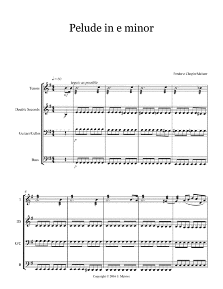 Prelude in E minor by Chopin for Steel Band Steel Drum Band scores gallery preview page 1