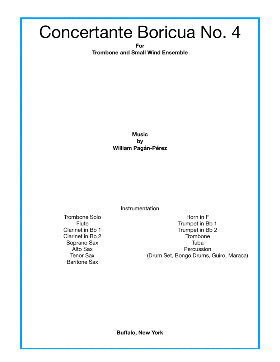 Concertante Boricua No. 4 For Trombone And Small Wind Ensemble Concert Band scores gallery preview page 1