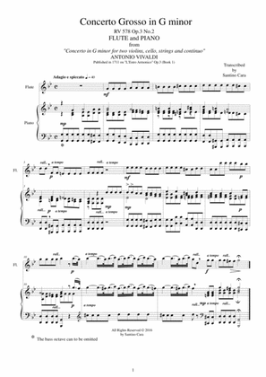 Vivaldi - Concerto grosso in G minor RV 578 Op.3 No.2 - Flute and Piano