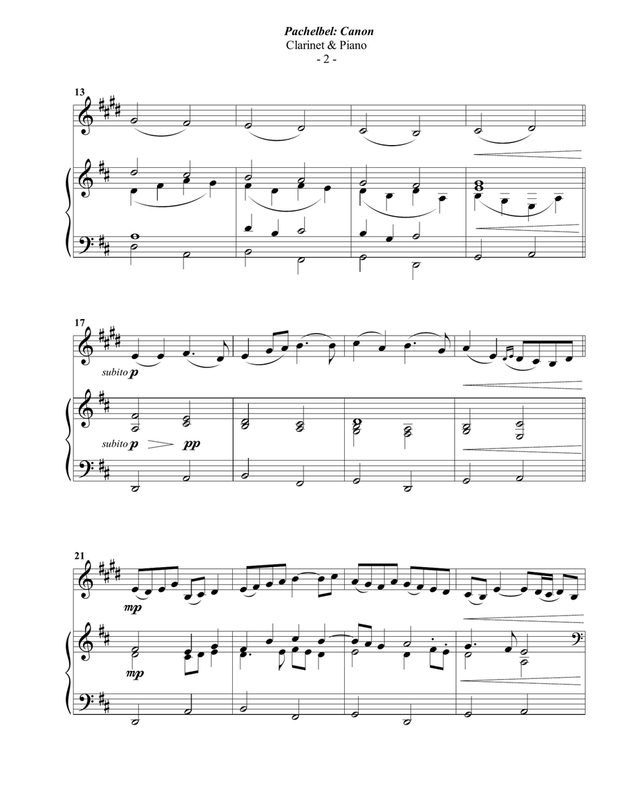Pachelbel: Canon for Clarinet & Piano B-Flat Clarinet scores gallery preview page 2