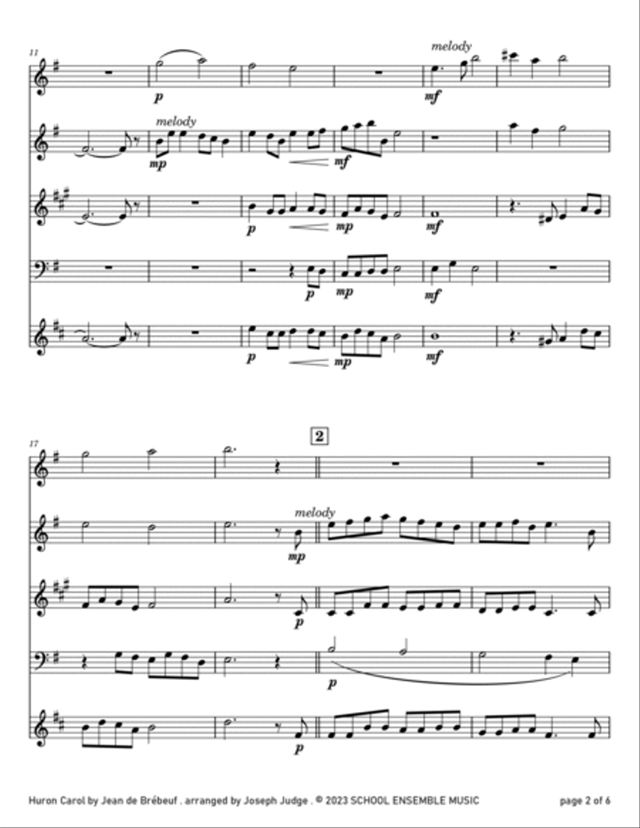 Huron Carol for Woodwind Quartet in Schools Woodwind Quartet scores gallery preview page 2