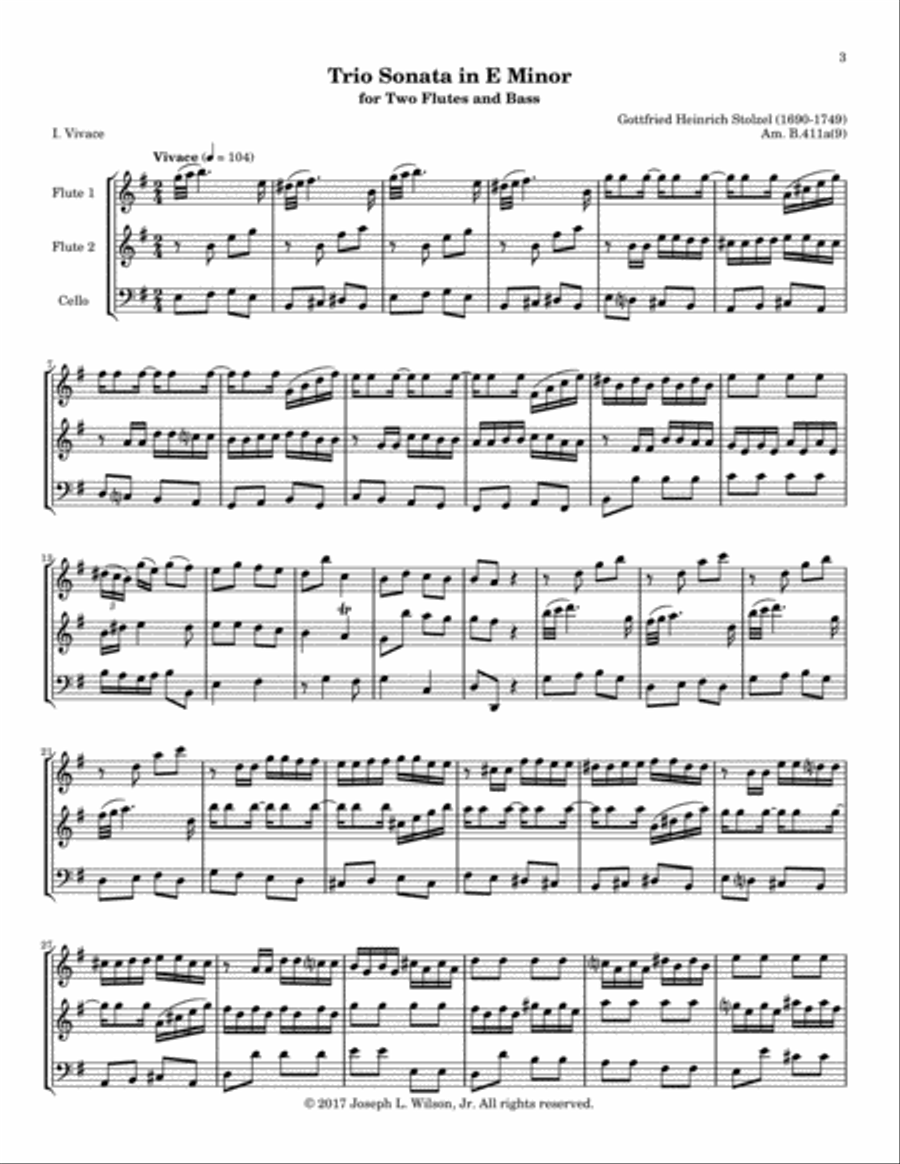 Stolzel Trio Sonata in E Minor Am. B. 411a(9) Small Ensemble scores gallery preview page 3