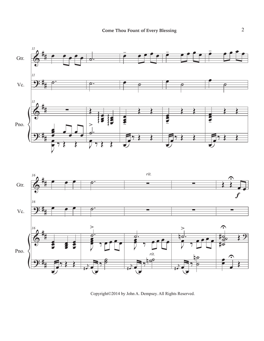 Come Thou Fount of Every Blessing (Trio for Guitar, Cello and Piano) Small Ensemble scores gallery preview page 6