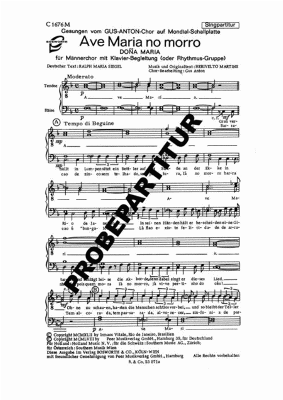 Ave Maria no morro Men's Choir scores gallery preview page 1