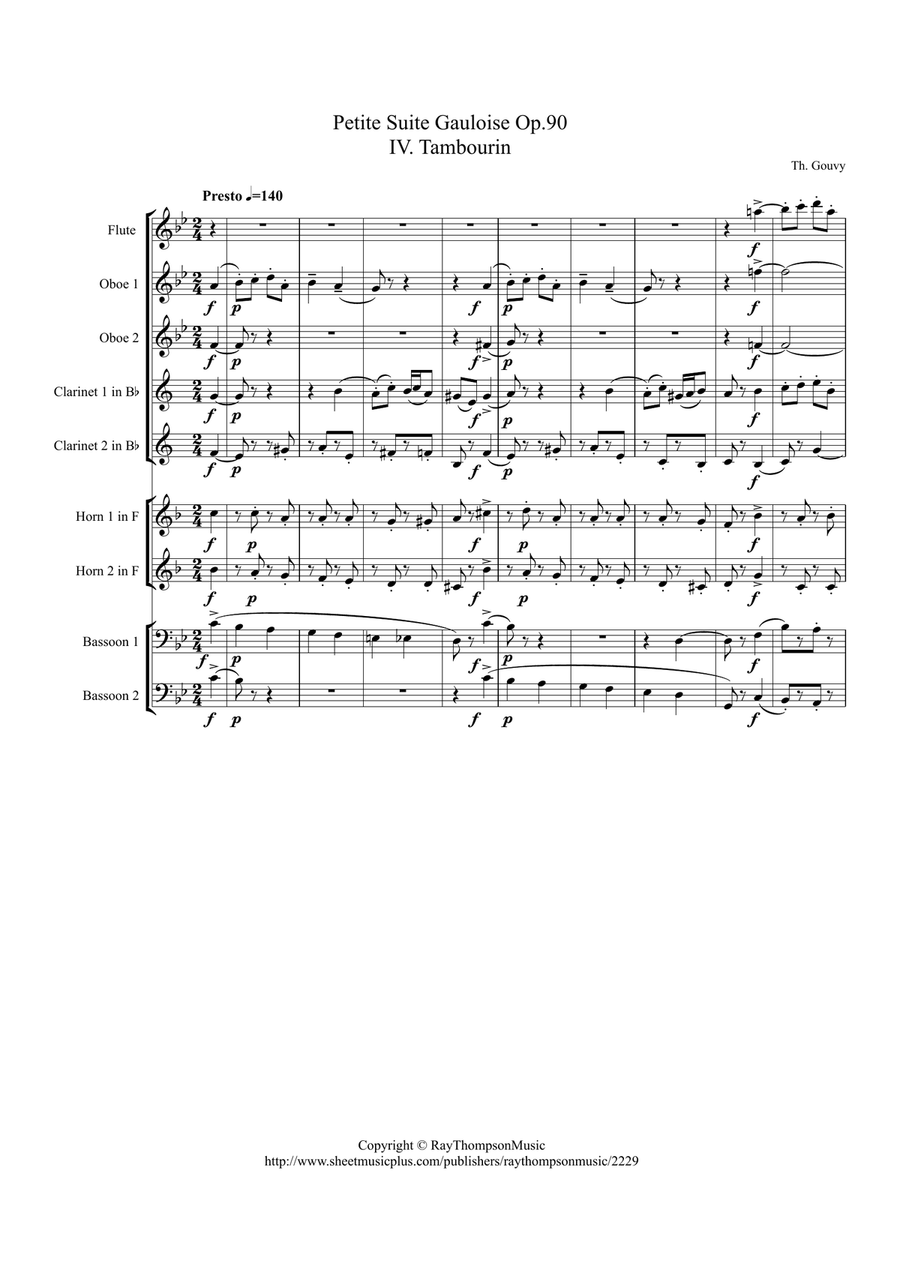 Gouvy: Petite Suite Gauloise Op.90 Mvt.IV Tambourin - nonet Woodwind Quintet scores gallery preview page 1