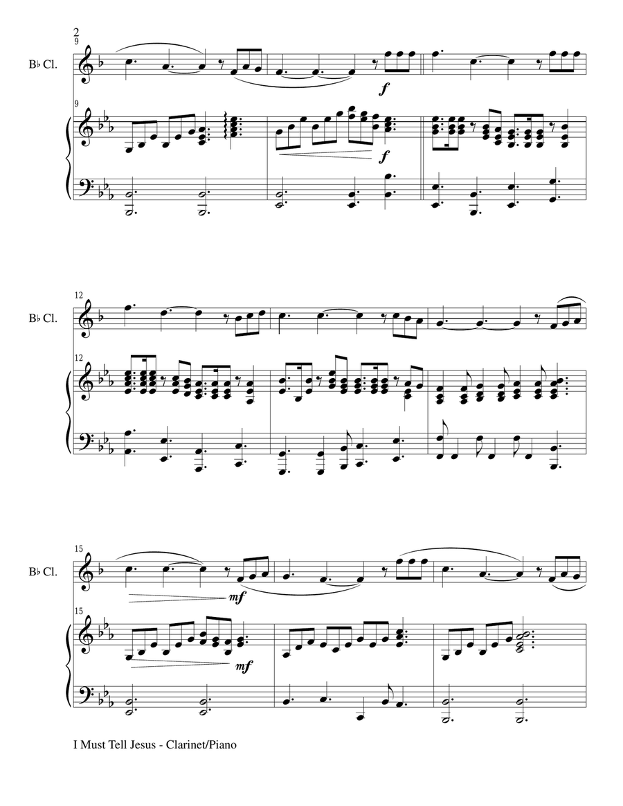 I MUST TELL JESUS (Bb Clarinet/Piano and Clarinet Part) B-Flat Clarinet scores gallery preview page 2