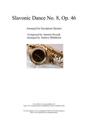 Book cover for Slavonic Dance No. 8 in G Minor arranged for Saxophone Quartet