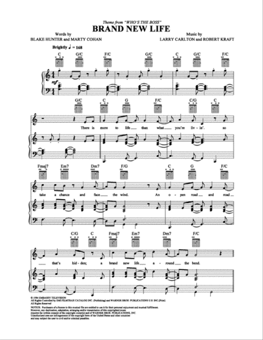 Brand New Life Piano, Vocal, Guitar scores gallery preview page 1