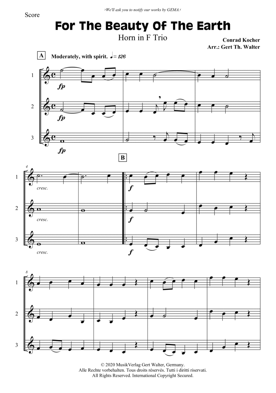 For The Beauty Of The Earth Horn scores gallery preview page 1