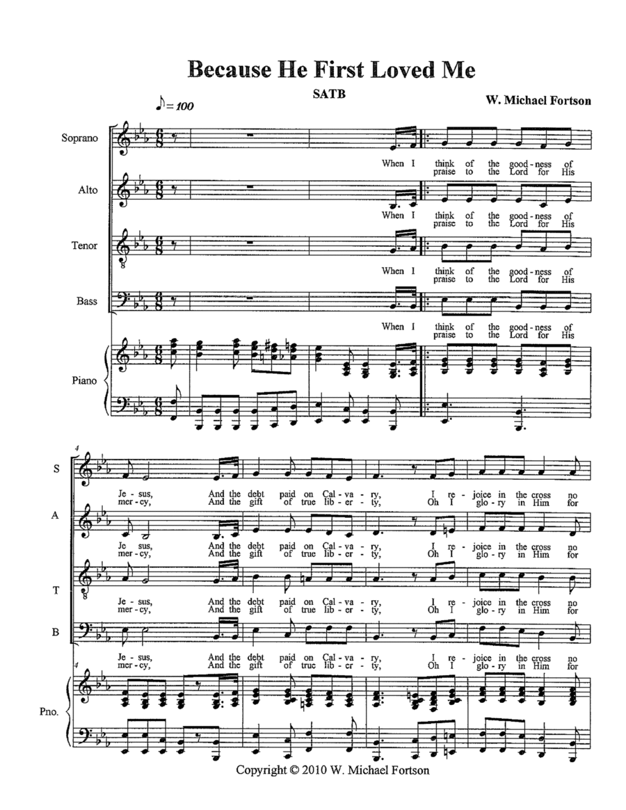 Because He First Loved Me 4-Part scores gallery preview page 1