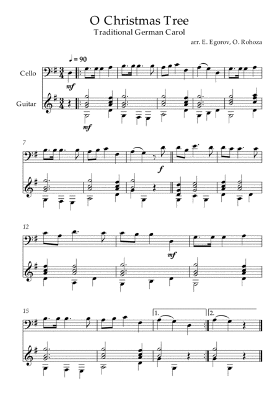 O Christmas Tree, Traditional German Carol, For Сello & Guitar String Duet scores gallery preview page 1