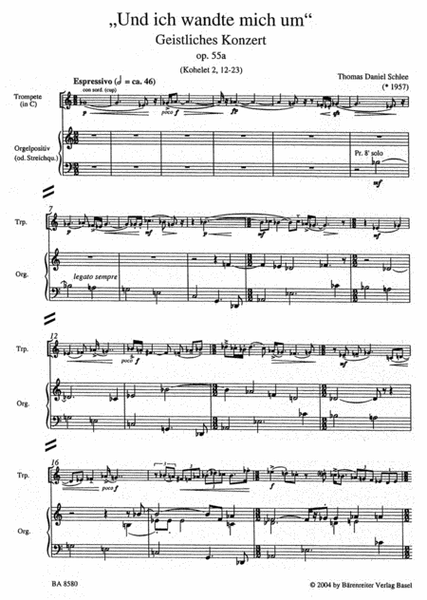 Und ich wandte mich um for Baritone, Trumpet (in C) and Organ Positive (or String Quartet) op. 55a