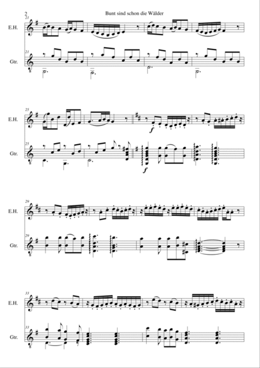 Bunt sind schon die Wälder (Woods in autumn colours) for cor anglais and guitar English Horn scores gallery preview page 2